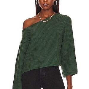 NEW L'Academie Green Off-the-Shoulder Sweater Ribbed Knit